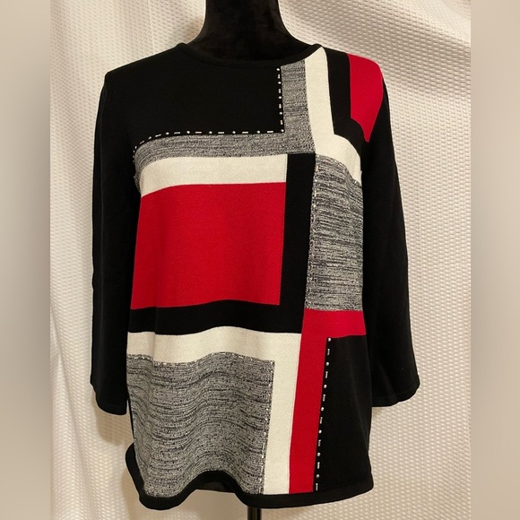 Alfred Dunner Geometric Multicolored 3/4 Sleeve Sweater Size Petite XL - Picture 1 of 7